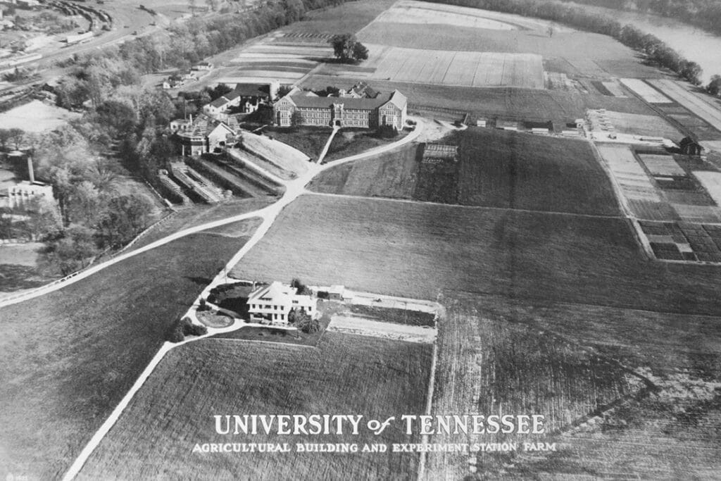 A historical aerial photograph of the University of Tennessee Ag Campus from 1922 on February 01, 2012. Photo by Raffe Lazarian / UTIA