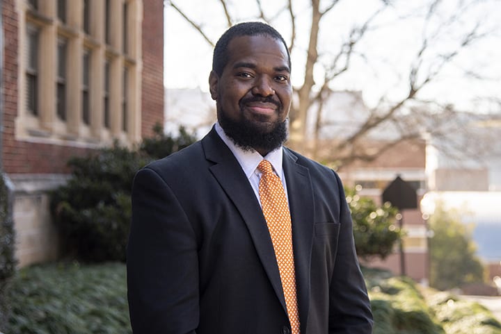 Craig Pickett in front of Morgan Hall.