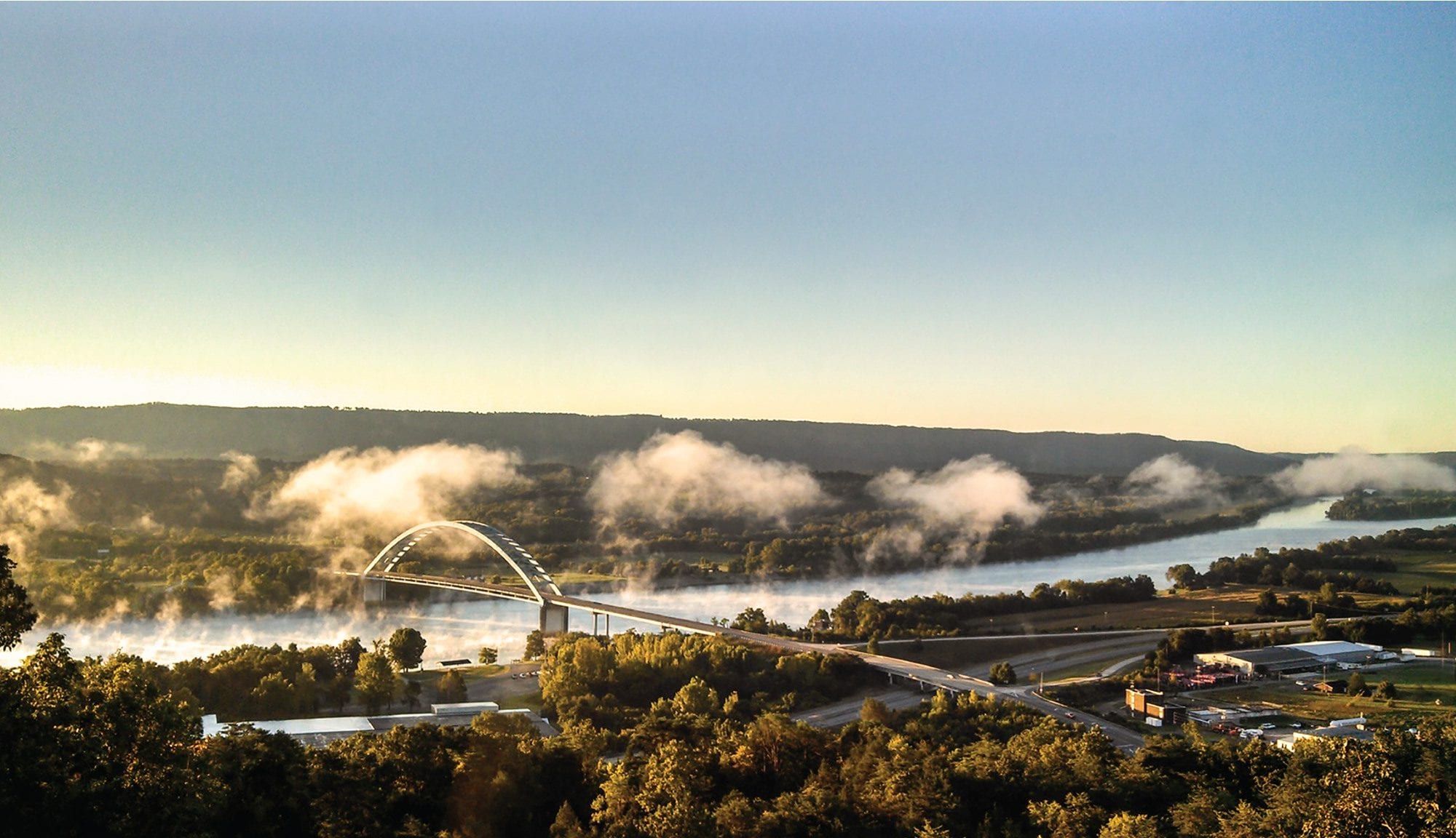 Aerial view of the Tennessee River from South Pittsburgh, Tennessee.