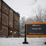 A winter picture of Morgan Hall