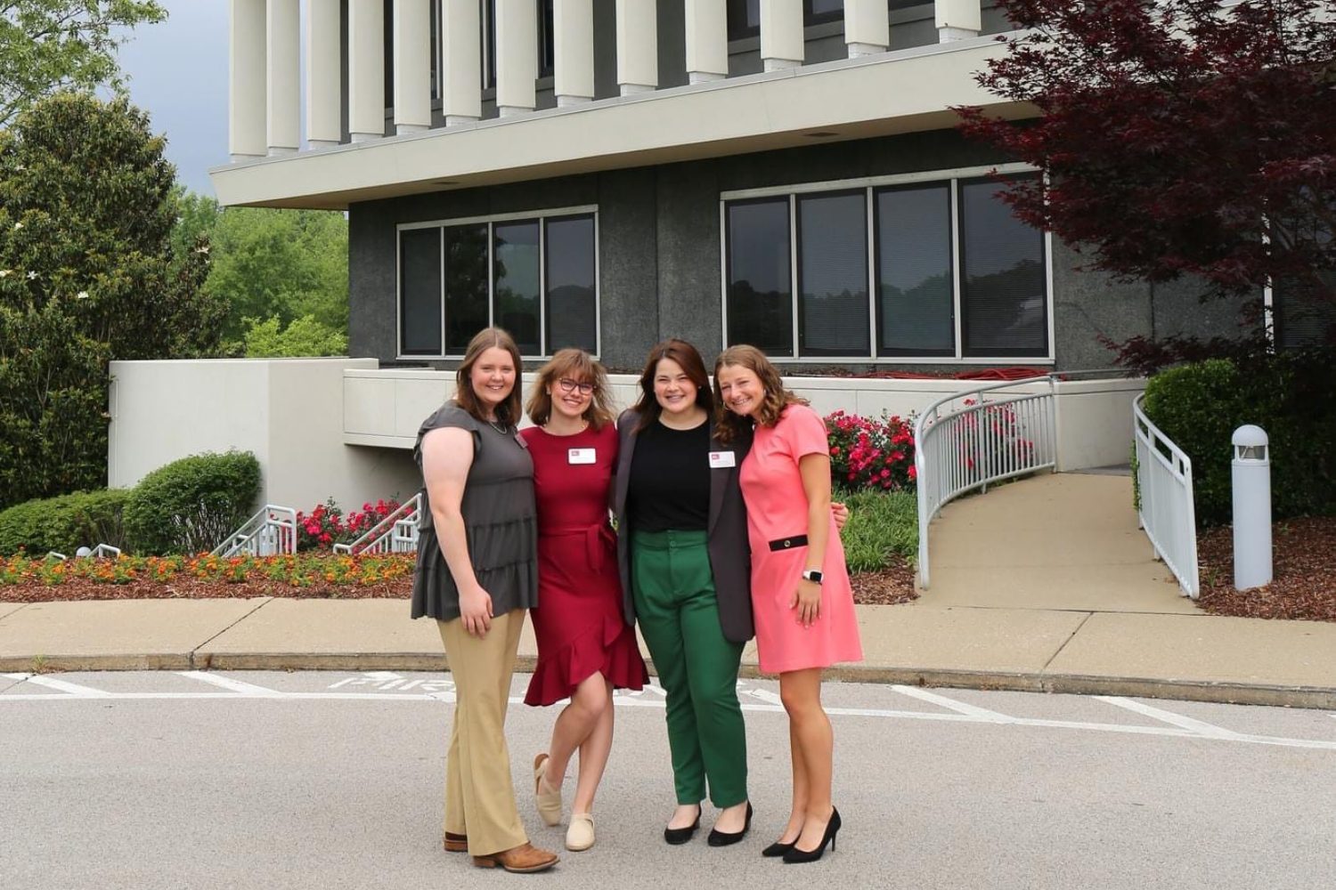 Four student interns taking photo outside TN Farm Bureau building