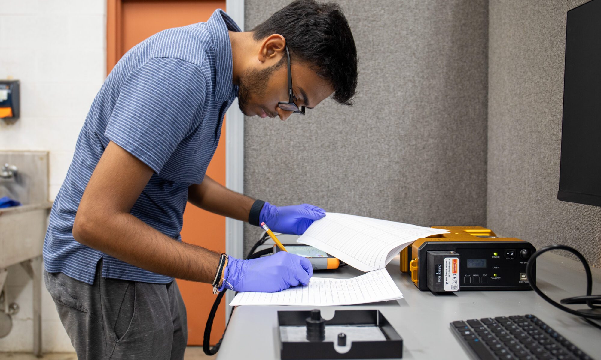 Sophomore computer science student Koushik Sanjay Saravana Kumar conducting research for Sathish Samiappan’s lab.