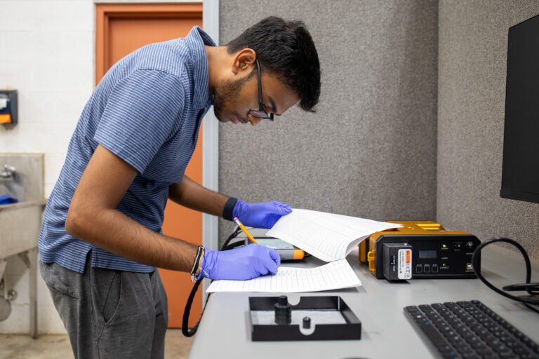 Sophomore computer science student Koushik Sanjay Saravana Kumar conducting research for Sathish Samiappan’s lab.